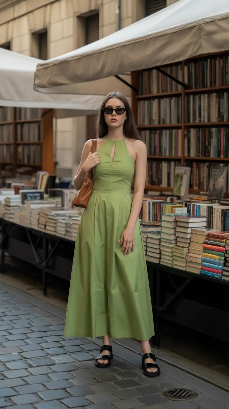 chic summer fashion outfits 2026 Soft Green Midi Dress That Feels Like a Slow Summer Afternoon