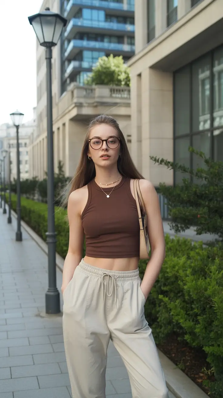 cute summer outfits for teens 2026 Neutral Sport Tank and Relaxed Jogger Balance