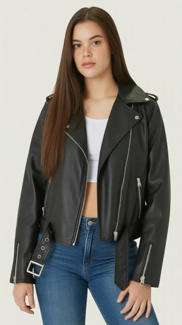 cute summer outfits for teens 2026 Edgy Leather Jacket and Denim Contrast Revival