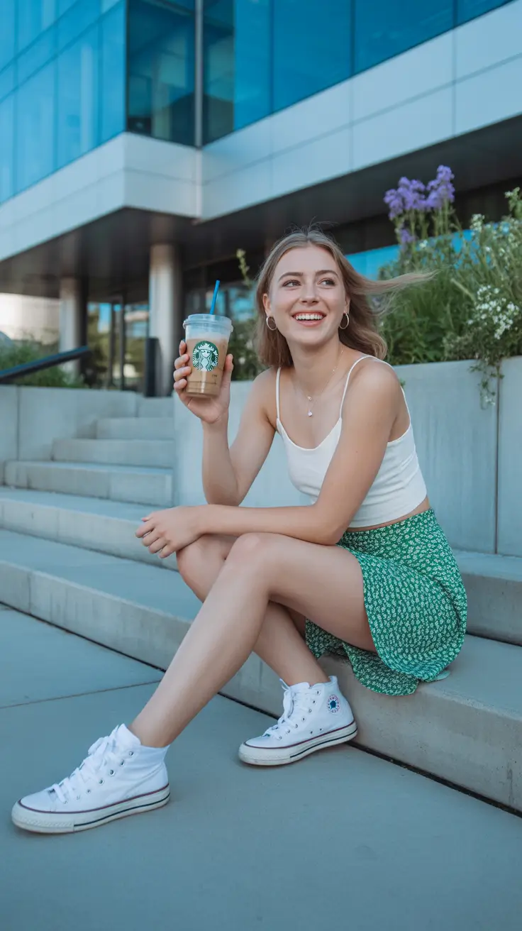 cute summer outfits for teens 2026 Sporty Coffee Run Skirt Combo