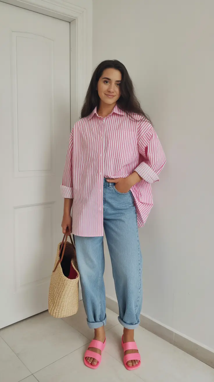 May outfits ideas 2026 Oversized Striped Shirt With Denim For Relaxed Urban Style