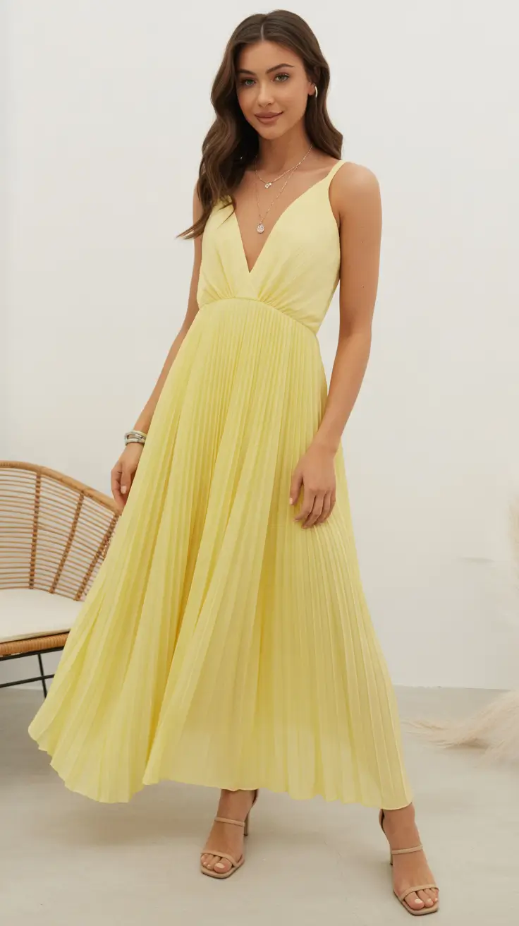 May outfits ideas 2026 Soft Lemon Pleats For Romantic Spring Days