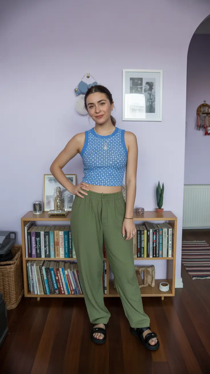 May outfits ideas 2026 Sporty Crop Top And Relaxed Pants For Easy Spring Movement