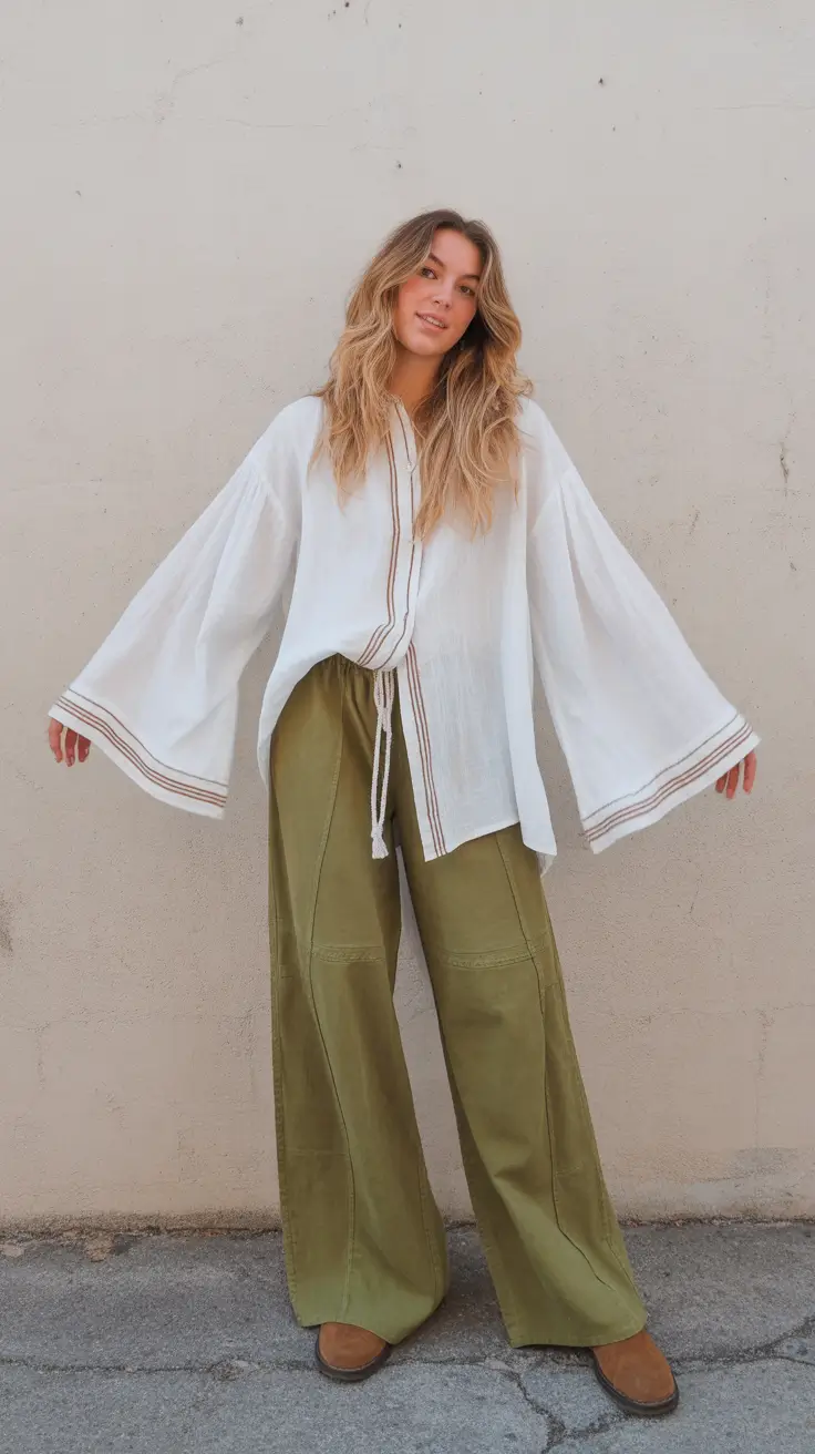 May outfits ideas 2026 Bohemian Wide-Leg Layers With Relaxed Cape Vibes