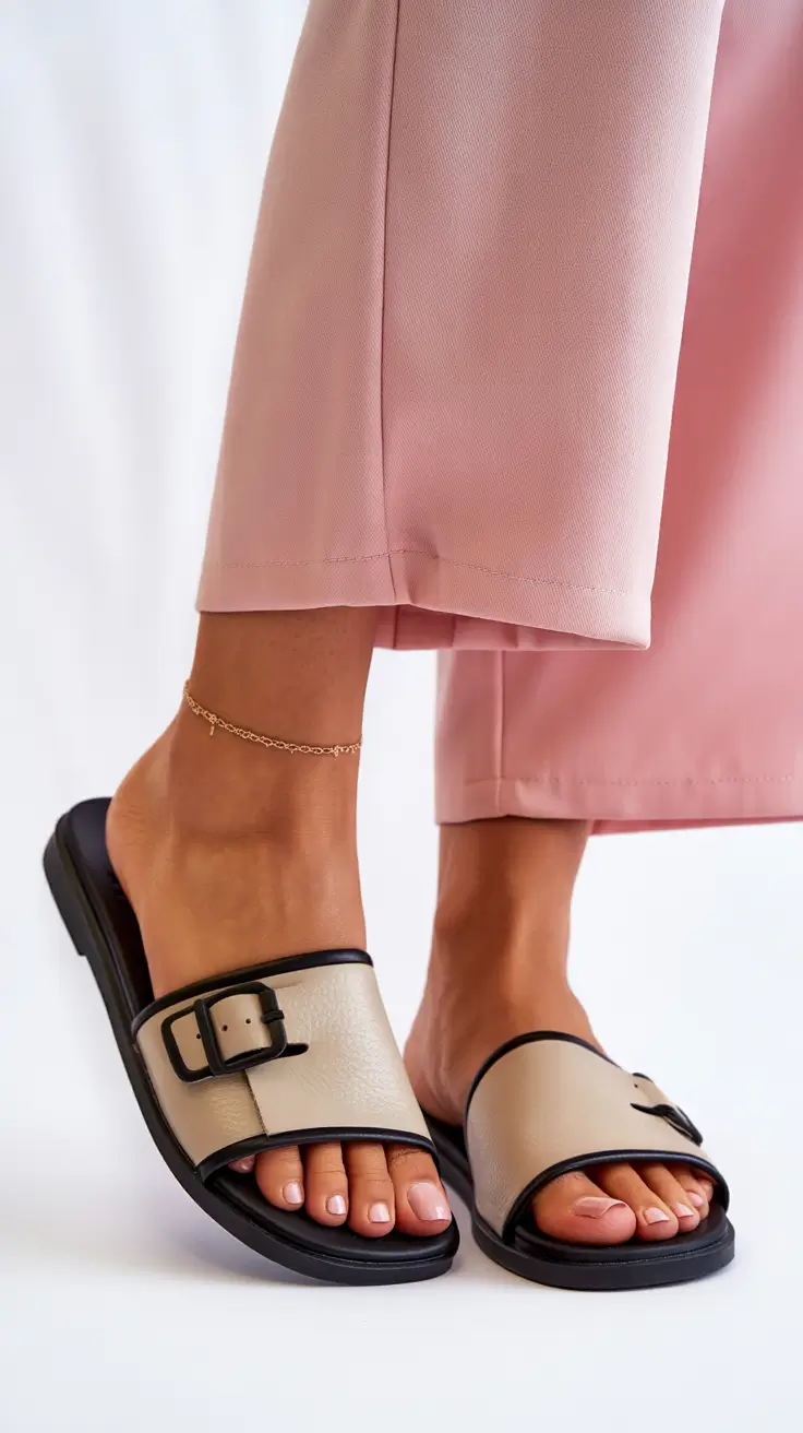 summer flip-flops for women 2026 Minimal Buckle Slides That Feel Soft but Polished