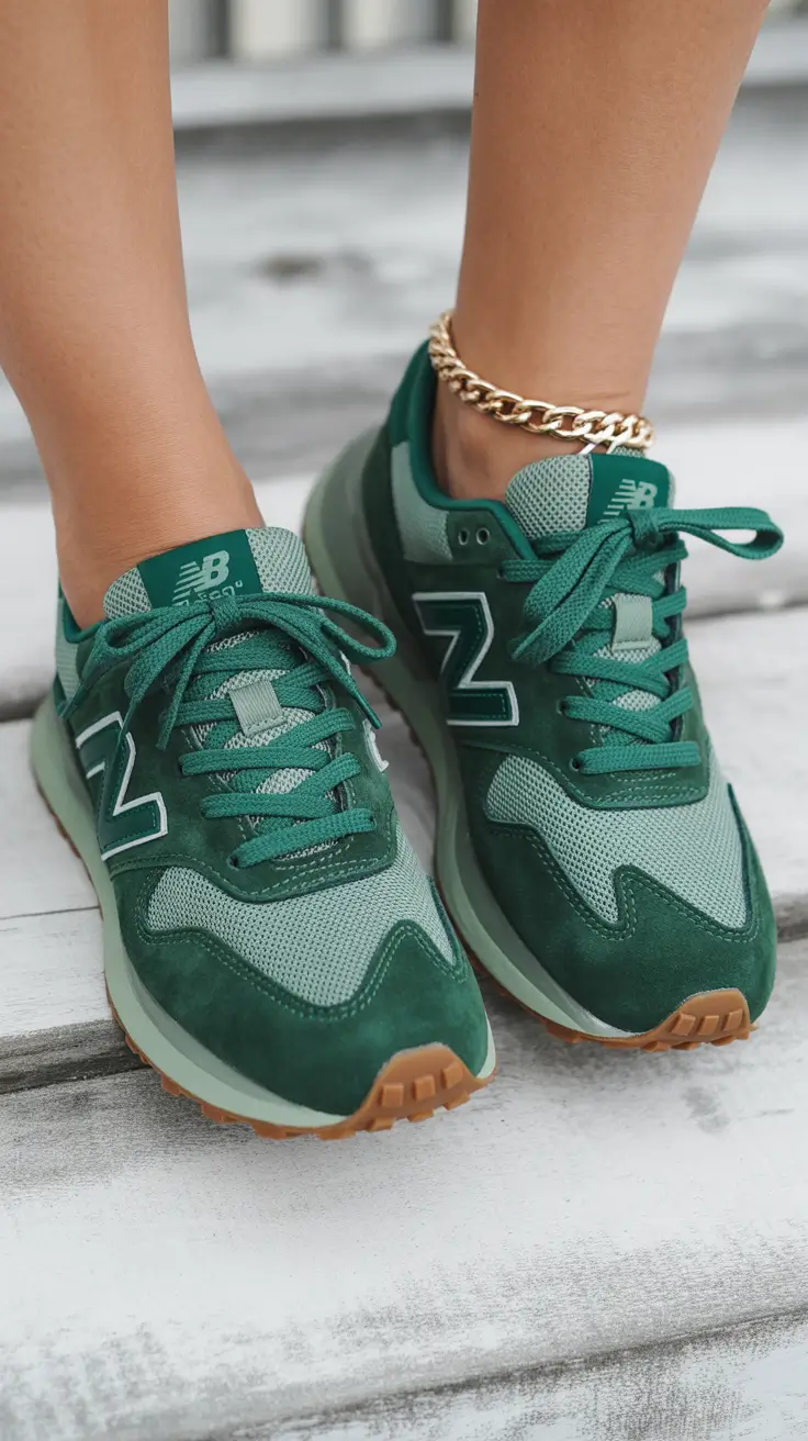 summer outfits with sneakers for women 2026 Deep Green Sneakers and Grounded Everyday Confidence