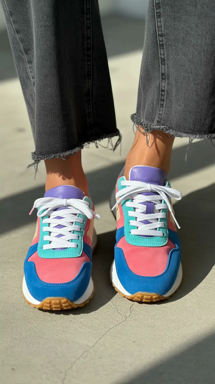 summer outfits with sneakers for women 2026 Colorblock Sneakers and Playful Street Confidence