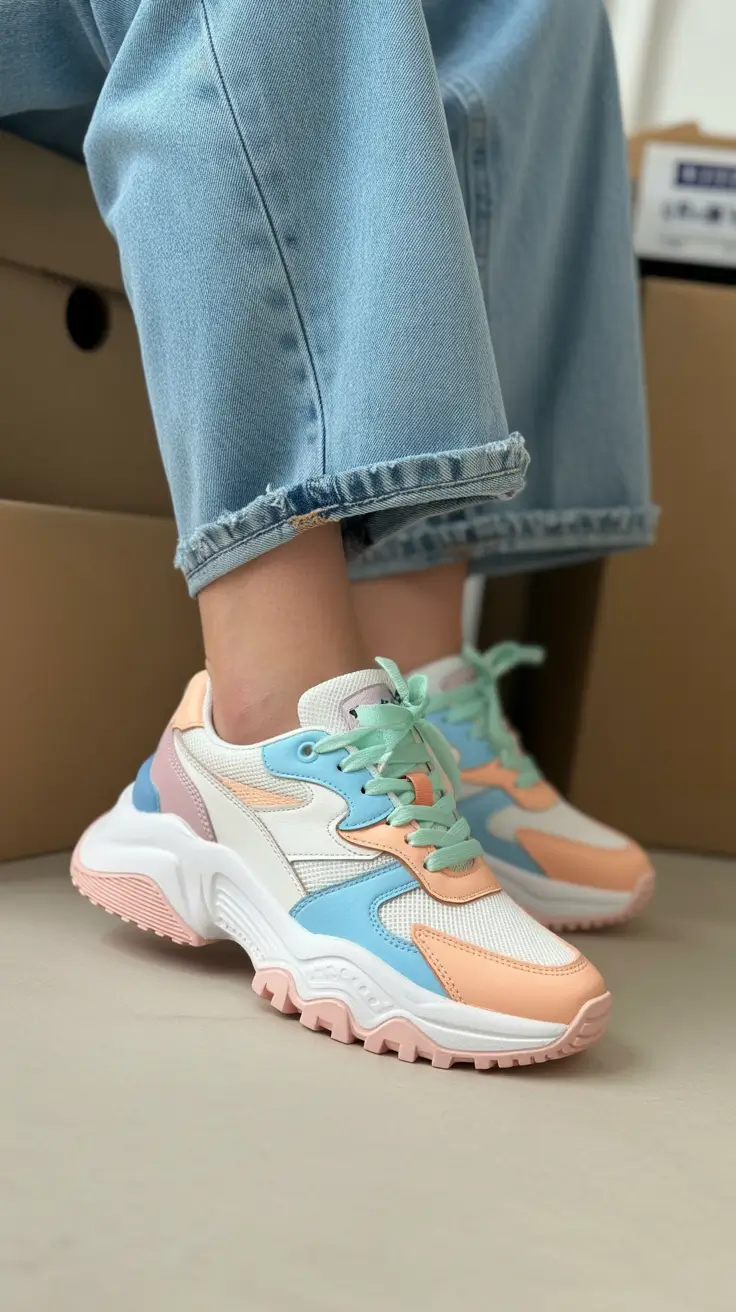 summer outfits with sneakers for women 2026 Pastel Chunky Sneakers and Soft Playful Layers