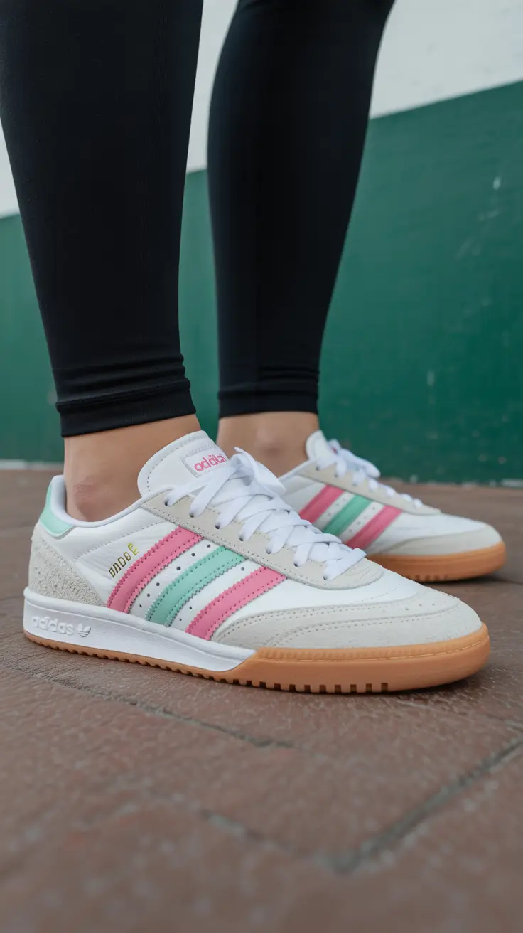 summer outfits with sneakers for women 2026 Retro White Sneakers and Soft Pastel Street Style