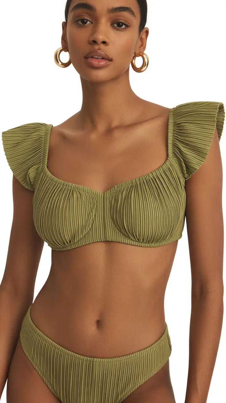 two piece swimsuit ideas summer 2026 tropical Olive Ribbed Bikini With Elegant Resort Style