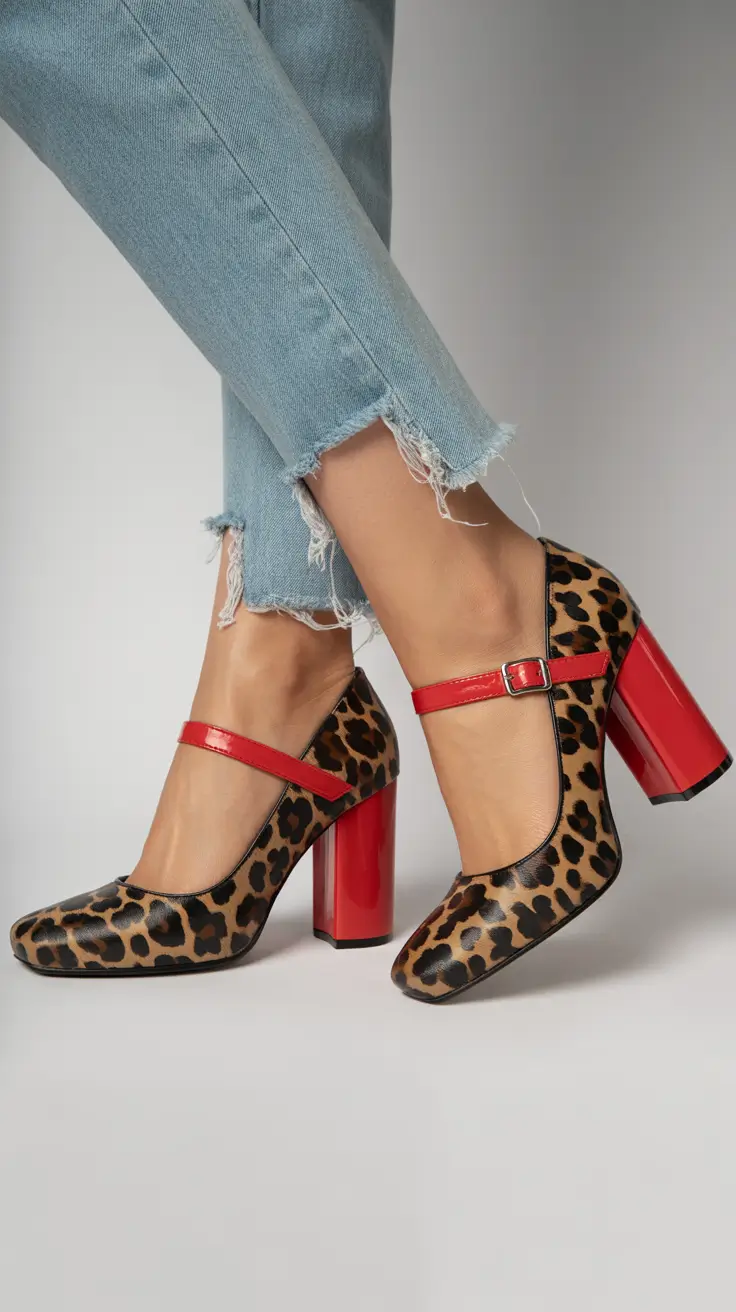 summer outfits with heels for women 2026 Playful Contrast - Leopard Print Meets Red Accents