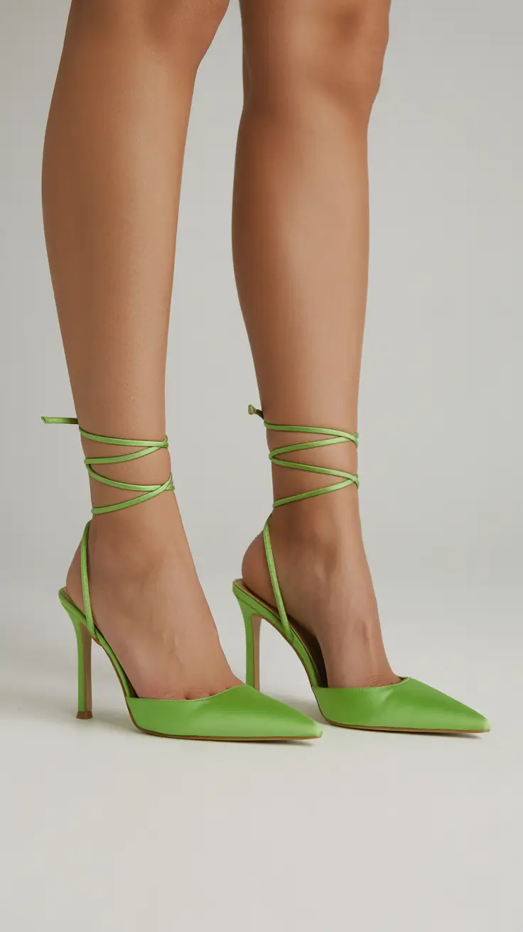 summer outfits with heels for women 2026 Minimal Green Lace-Up Pumps with a Modern Edge