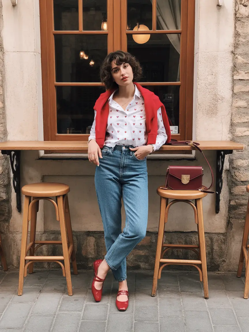 Chic Red Accents And Heart Prints - A Playful Parisian Spring Mood