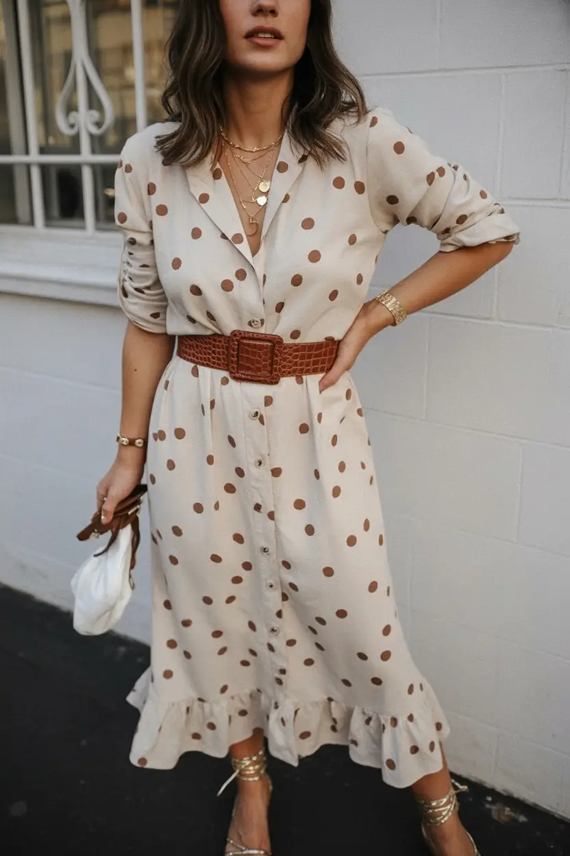 Chic Polka Dot Midi Dress - A Playful Yet Elegant Spring Statement
