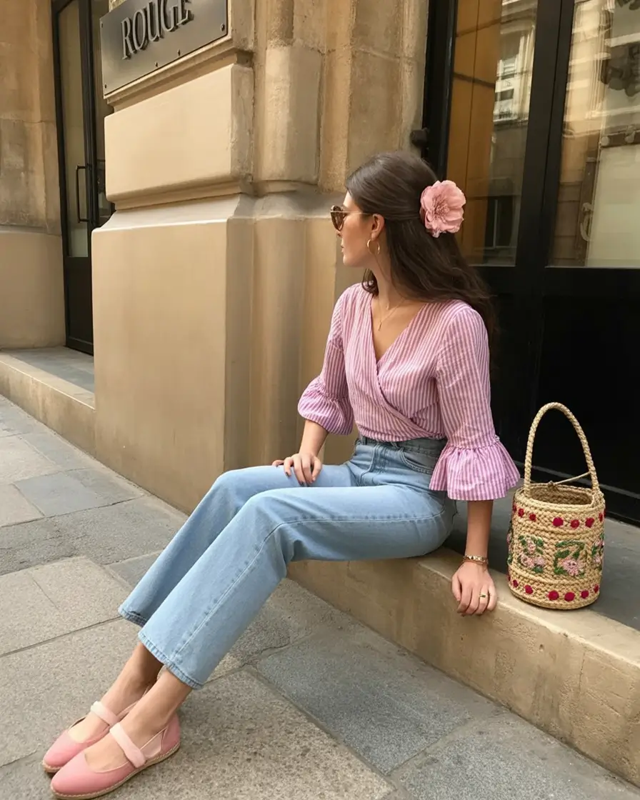 Chic Pink Spring Romance With Light Denim - A Soft And Cute Everyday Look