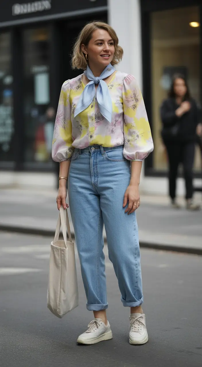 Chic Pastel Scarf And Soft Florals - A Playful Yet Polished Spring Look