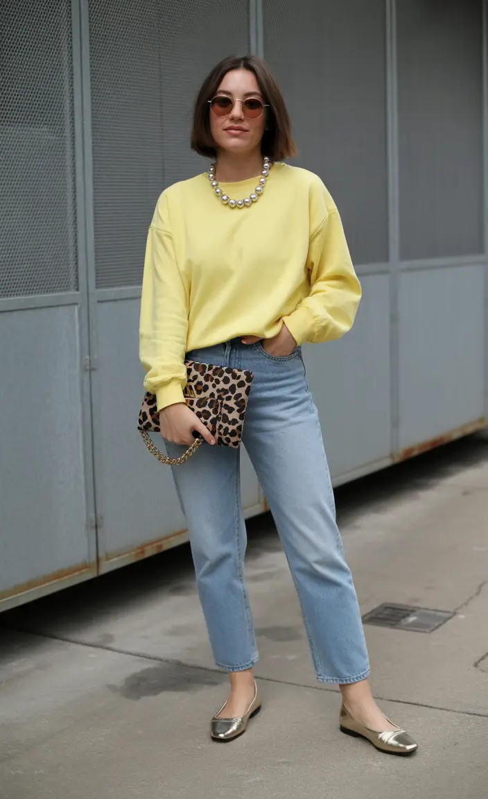 Spring Yellow Knit With Denim 2026