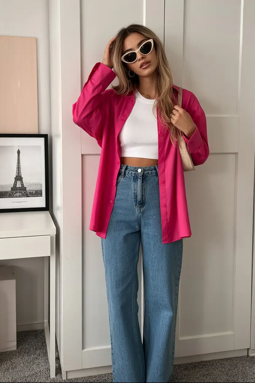 Spring Hot Pink Button Up 2026