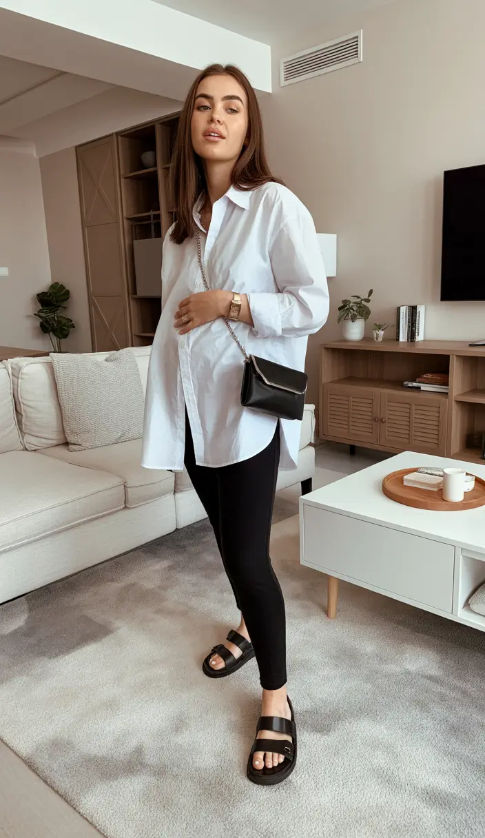 Maternity Oversized Fresh Shirt With Slim Black Layers