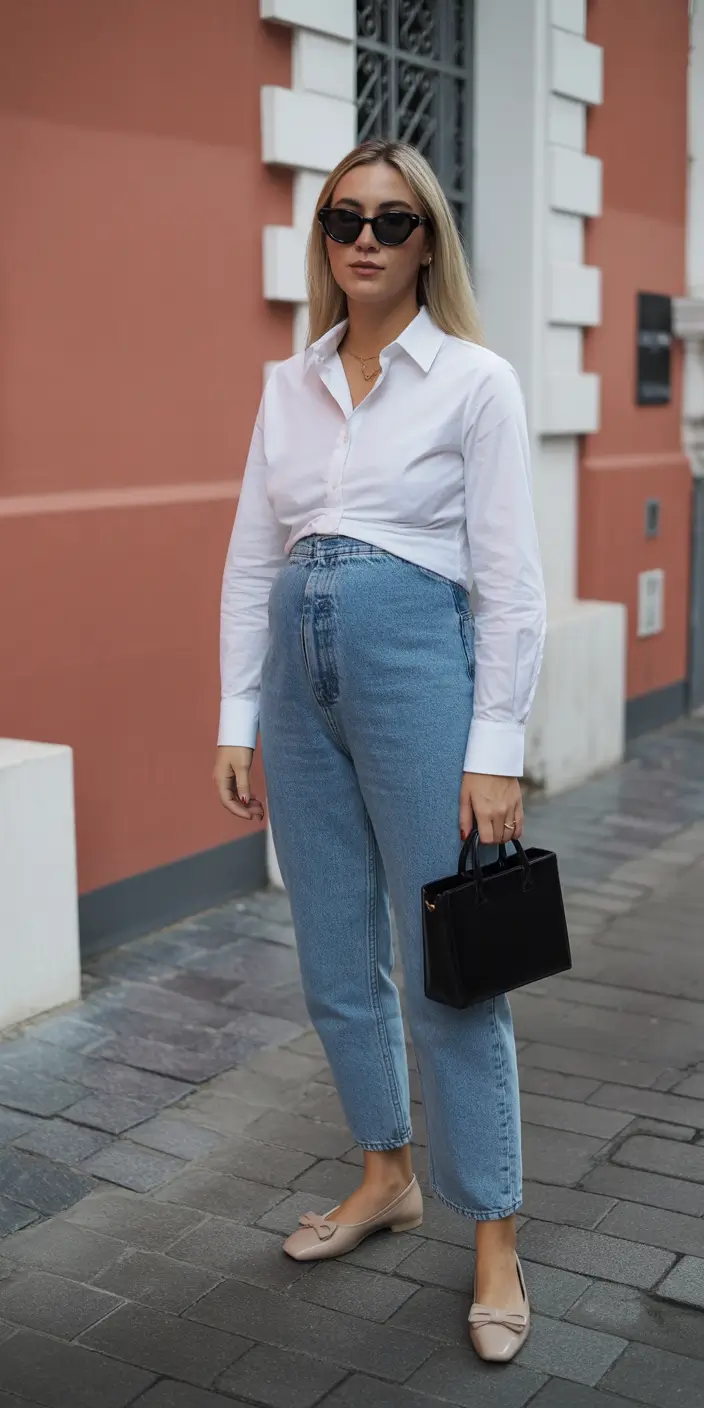 Maternity Crisp White Shirt and Elevated Everyday Denim