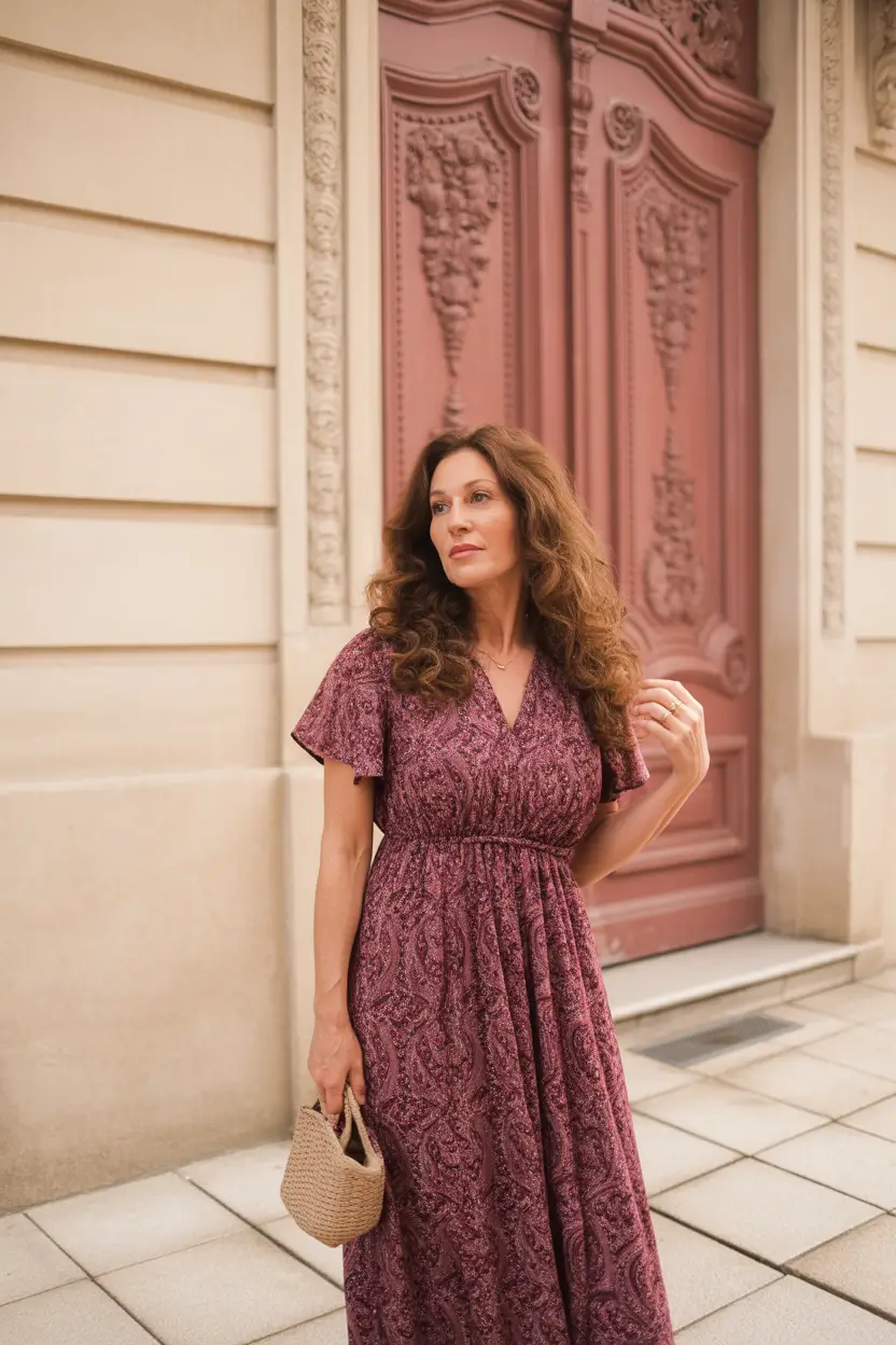 Glamorous Dusty Plum Romance With a Softly Draped Silhouette