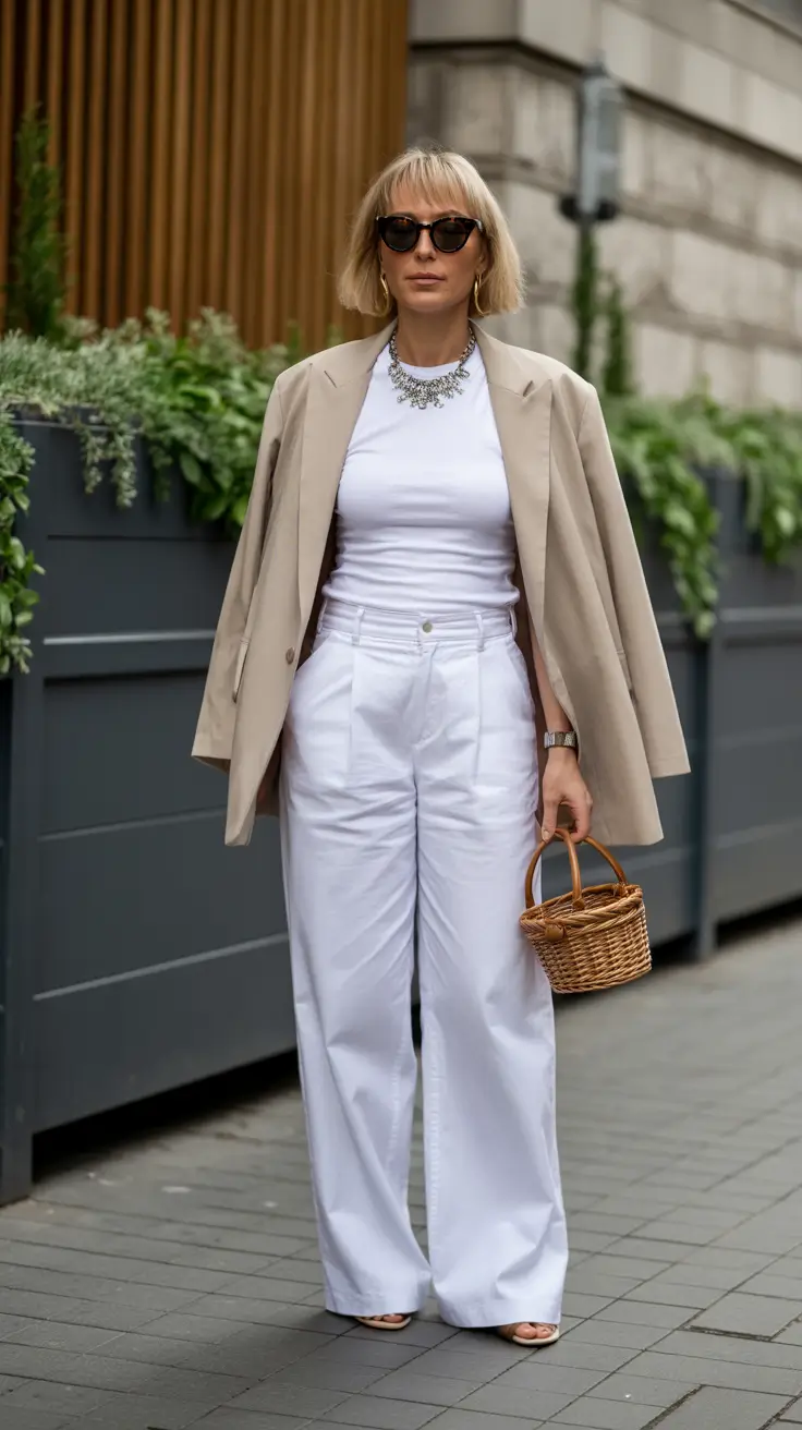 modern spring outfits for women over 40 2026 Classic Whites With a Chic Elevated Twist