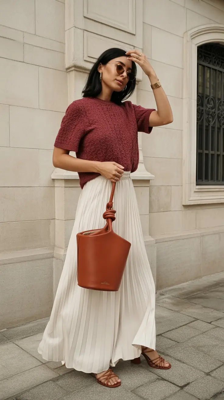 2026 Textured Knit and Flowing White Pleats