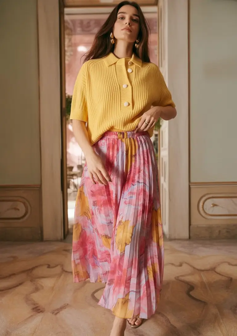 2026 Pastel Art Skirt With Textured Knit