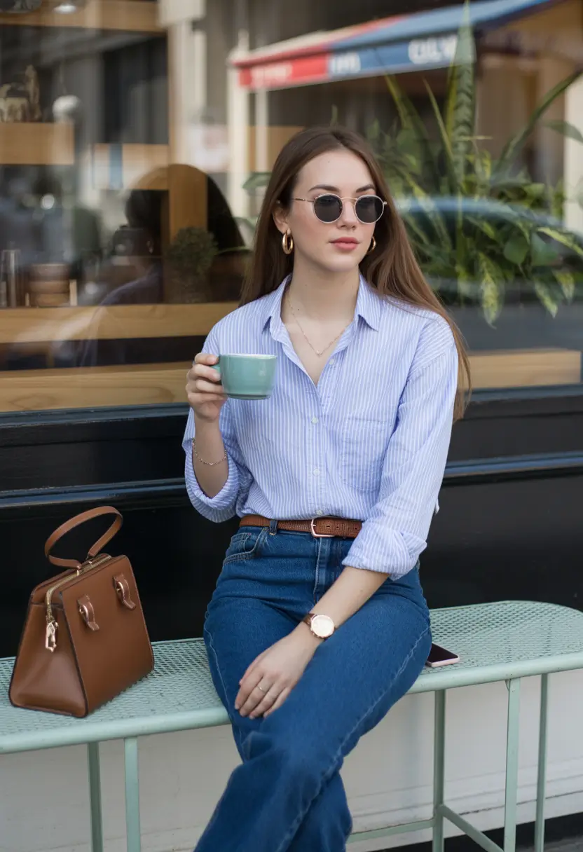 Spring Everyday Denim With Tailored Blue and Warm Leather Accents