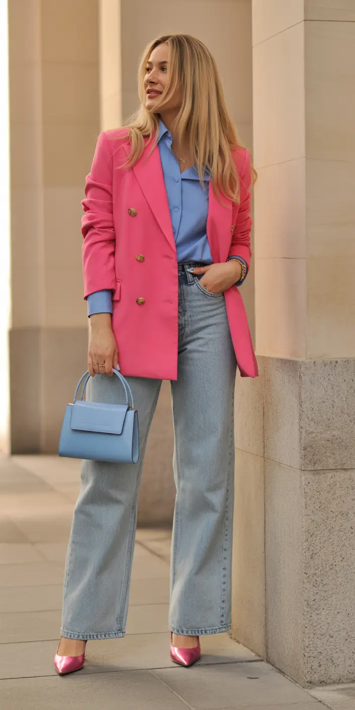 Spring-Vibrant Pink Meets Relaxed Denim Structure