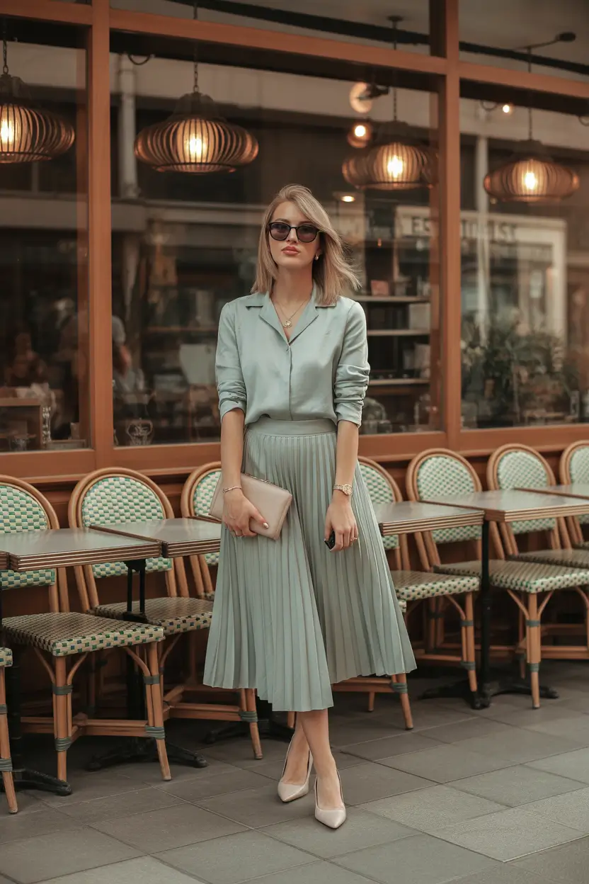 Spring Mist-Toned Elegance in Flowing Pleats