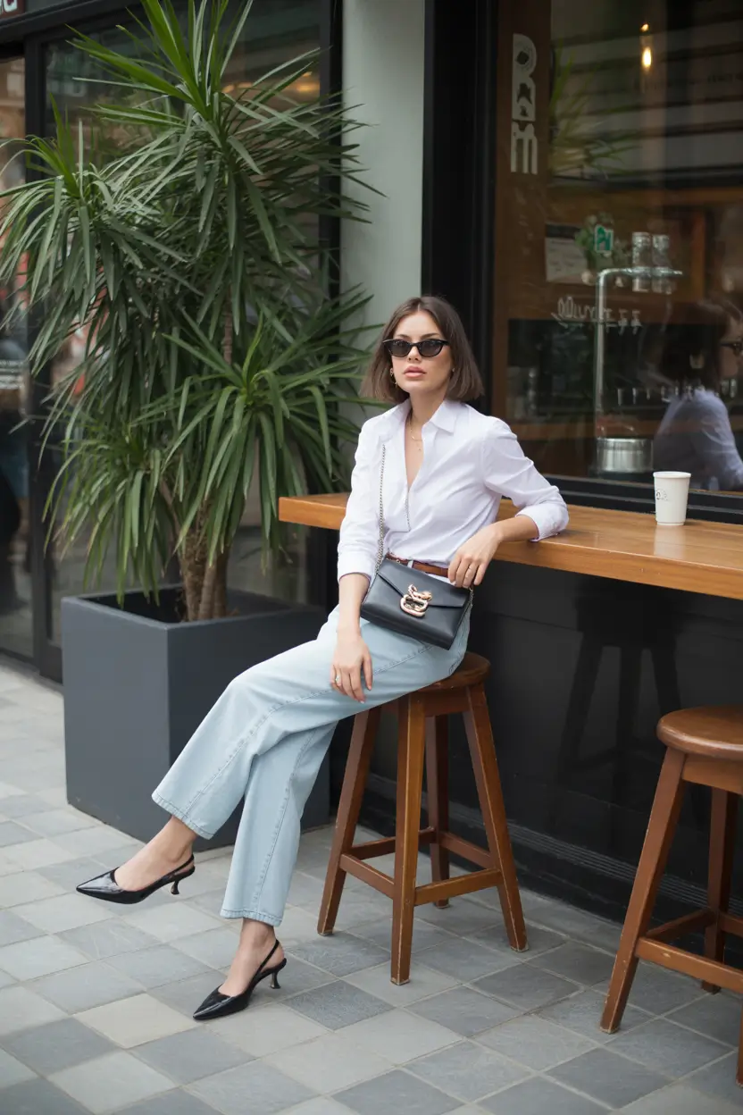 Spring White Shirt Ease With Cropped Denim Cool