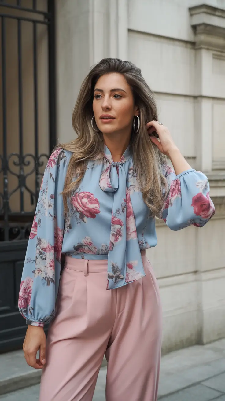 soft spring wardrobe hues 2026 - Dusty Blue Florals and Blush Tailoring for Romantic Spring Color