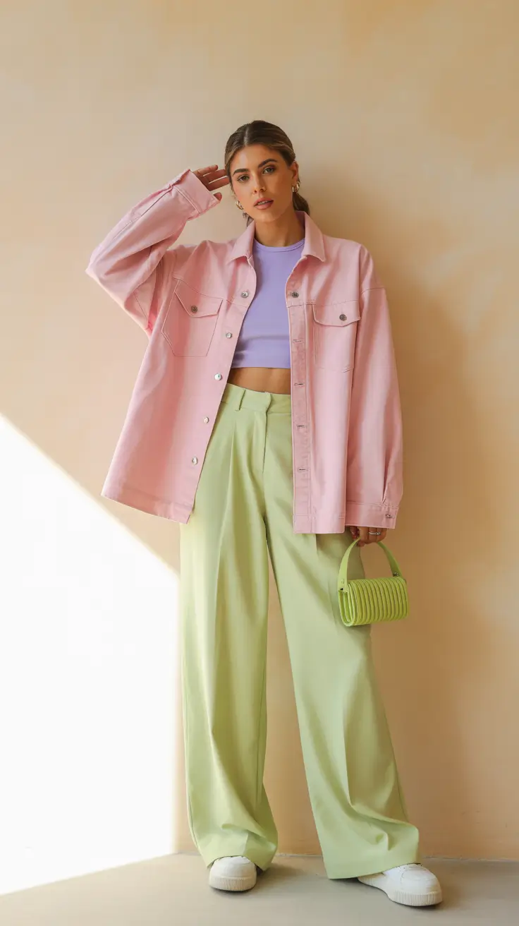 soft spring wardrobe hues 2026 - Pink Denim and Soft Lime for a Modern Spring Twist