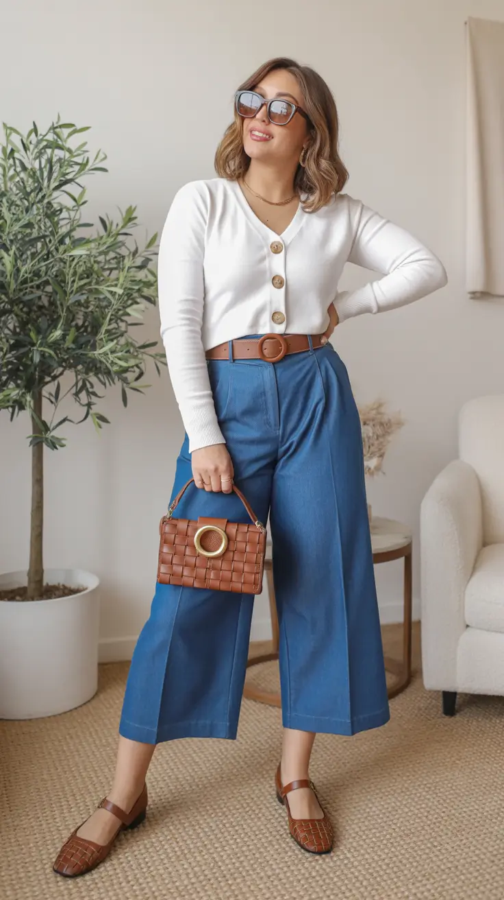 sophisticated</p>
<h2>Warm Tones and Wide-Leg Cropped Denim</h2>
<p>