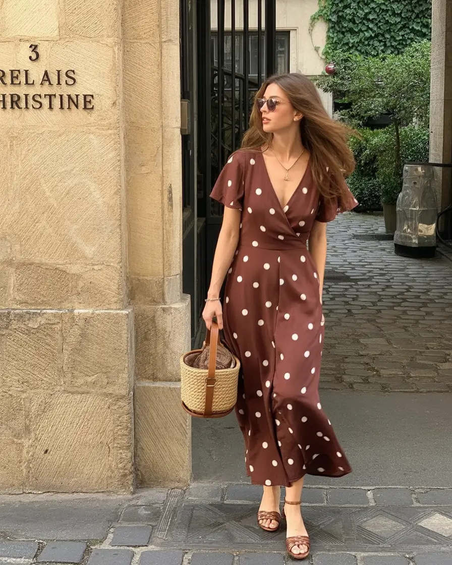 Casual Chocolate Polka-Dot Midi With Parisian Energy 2026
