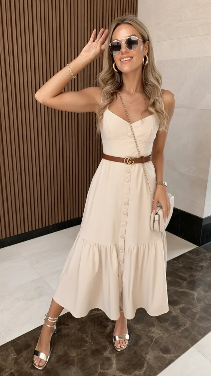 Casual Creamy Neutral Midi With Golden Details 2026