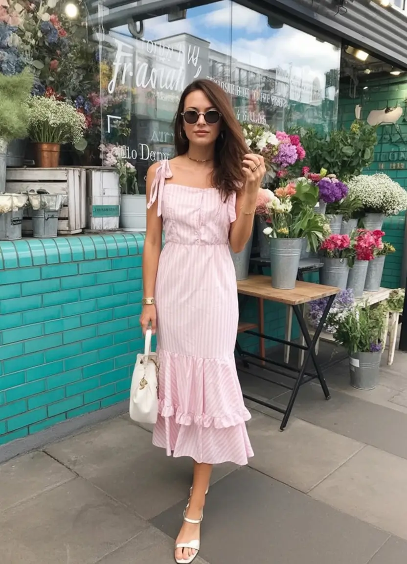 Casual Striped Pink Ruffle Midi With Playful Ease 2026