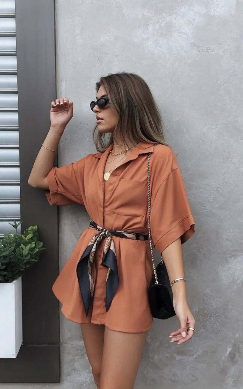 Casual Rusty Shirt-Dress Mini With Sculpted Edges 2026