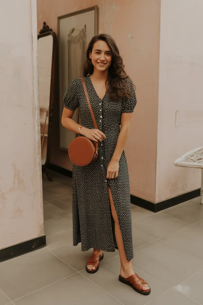 Casual Black Dotted Midi With Effortless Daylight Charm 2026