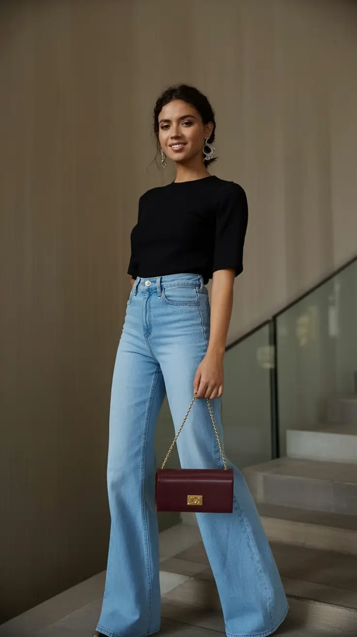 Spring Elegant Black Minimalism With Light Denim Drama