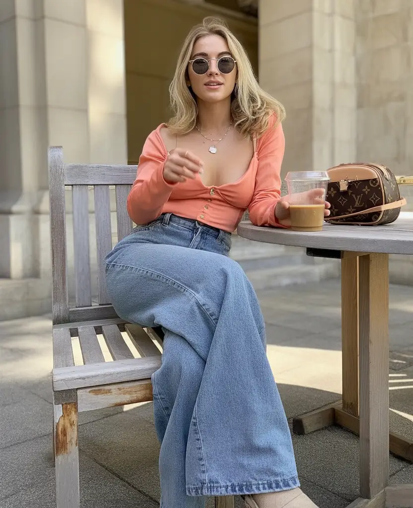 Spring Peach Glow With Easy Spring Denim