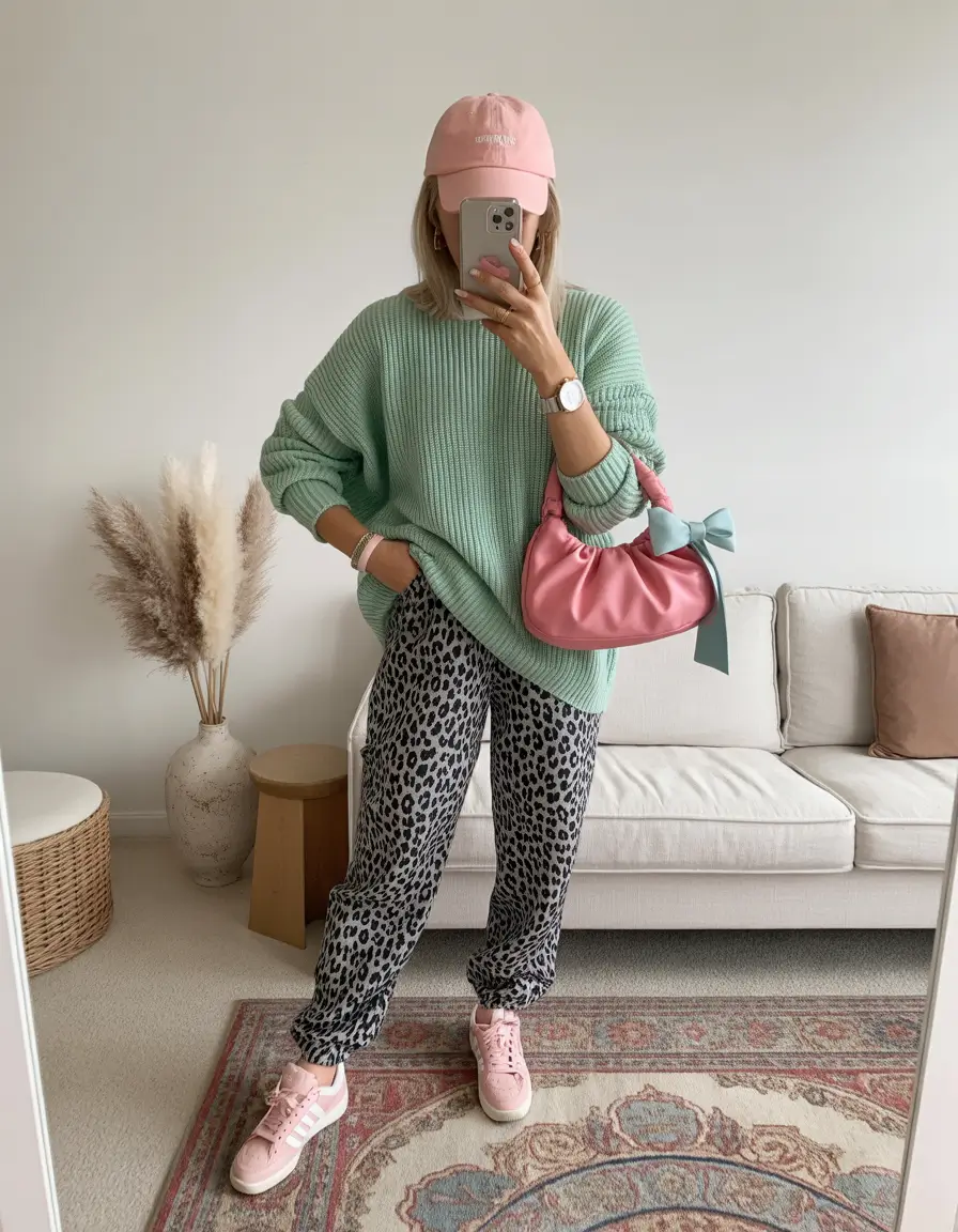 2026 Mint Knit Leopard Pants