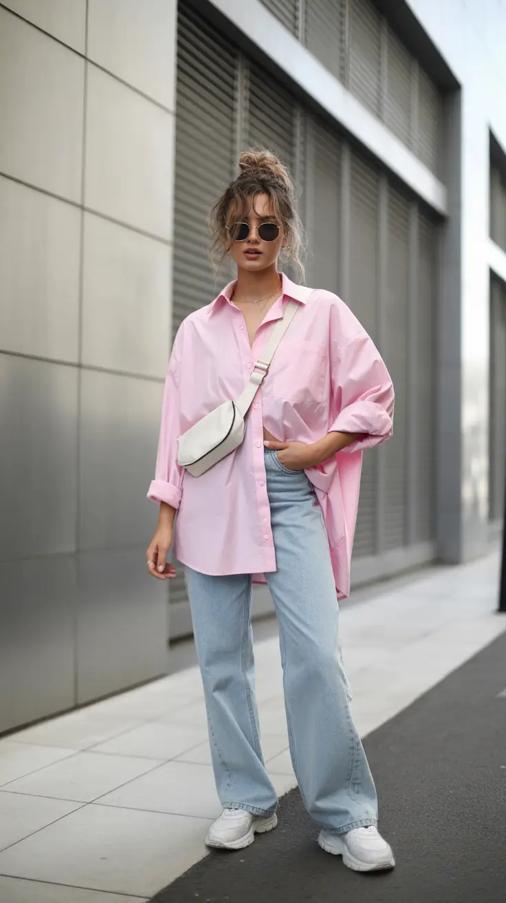 2026 Pink Oversized Shirt Look