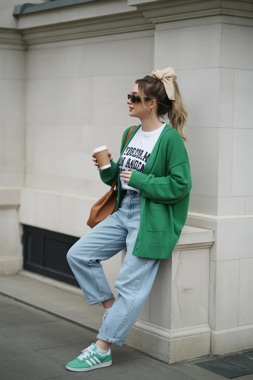 spring transition outfits Bold Green Layers for a Minimalist Mood Boost