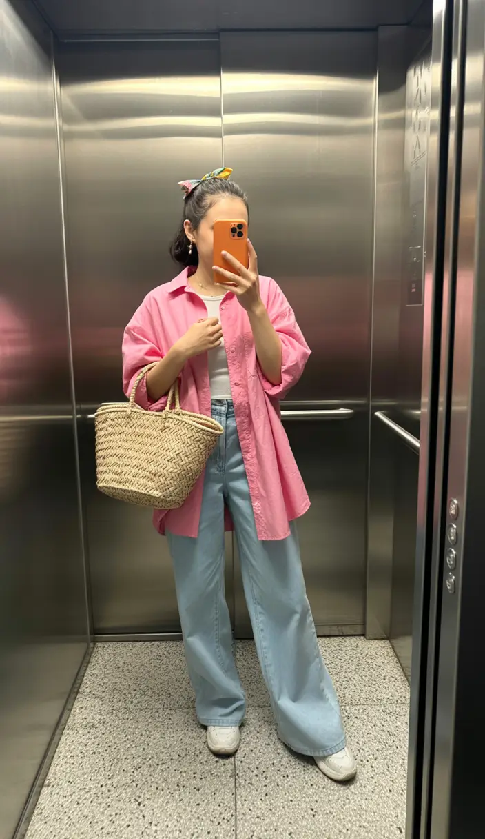 spring transition outfits Pink Overshirt Ease for Everyday Movement