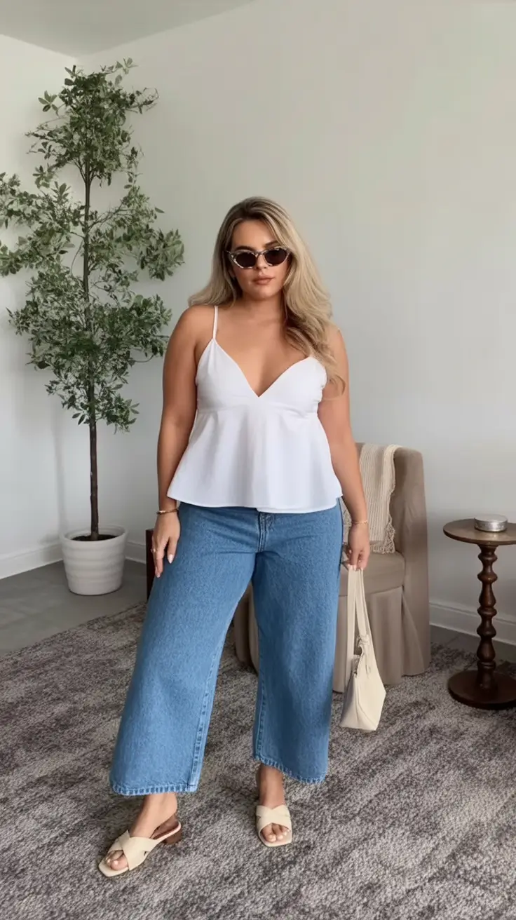 Ideas 2026 White Peplum Freshness With Classic Denim