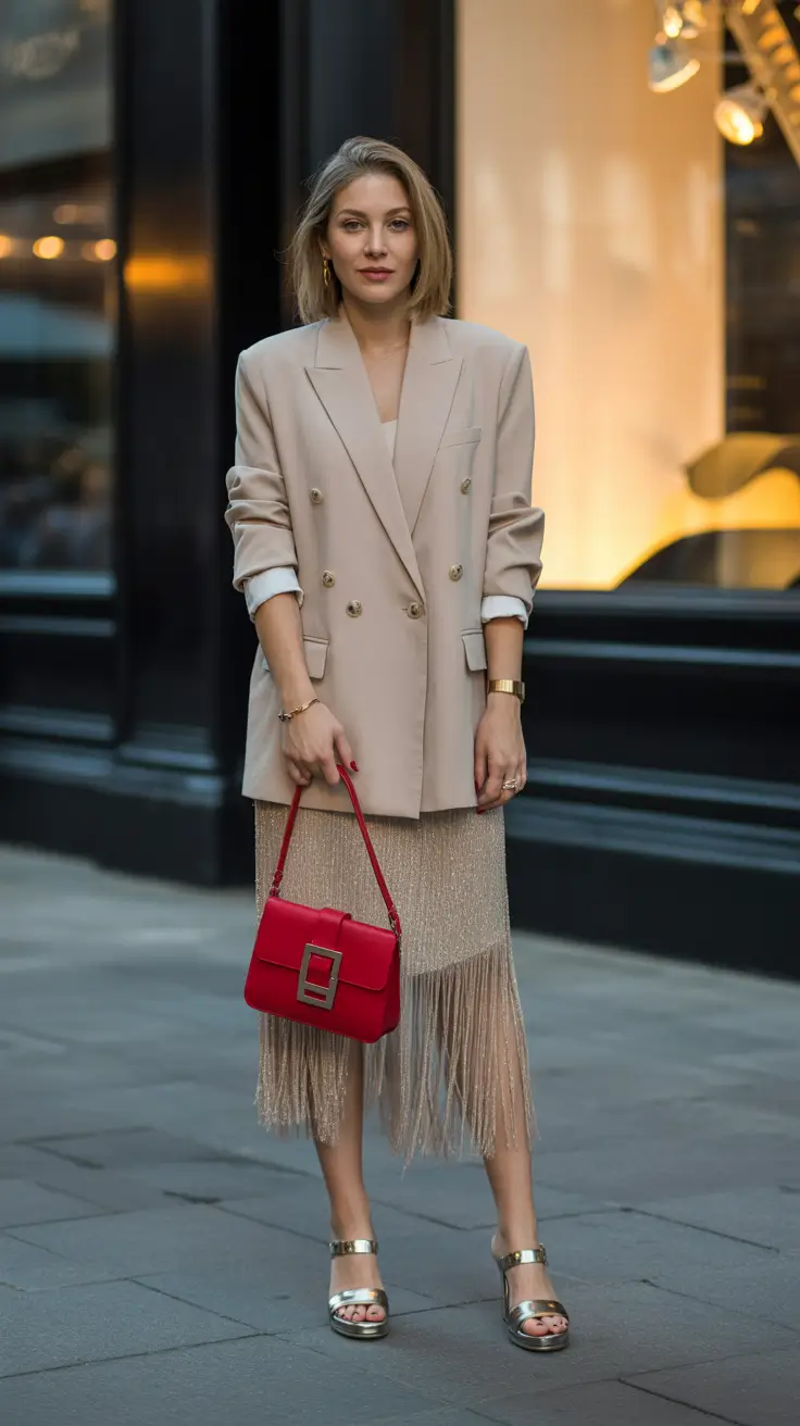 Spring Wedding Outfit Neutral Glam Fringe 2026