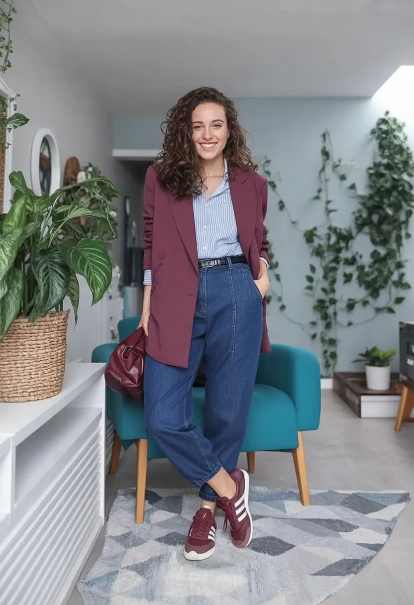 chicago-spring-outfits-2026-Burgundy-Blazer-Ease-for-a-Casual-Urban-Spring