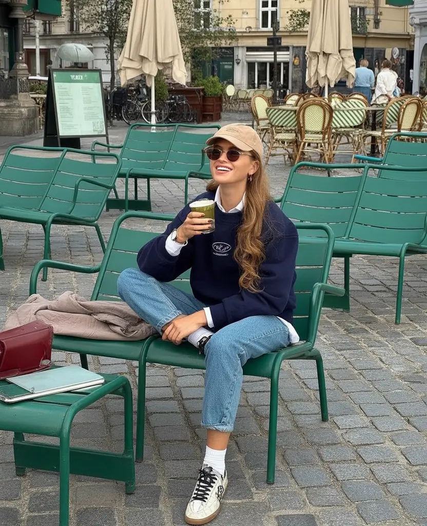 chicago-spring-outfits-2026-Navy-Sweatshirt-Ease-for-a-Casual-Windy-Morning-Coffee-Run